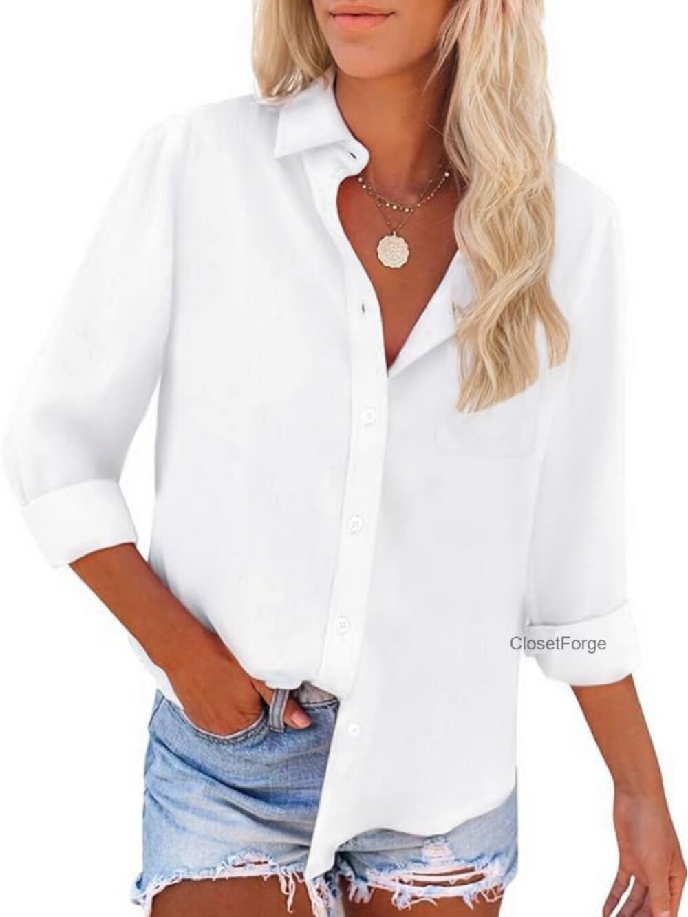 Womens Long Sleeve Button Down Shirt Work Office Blouse